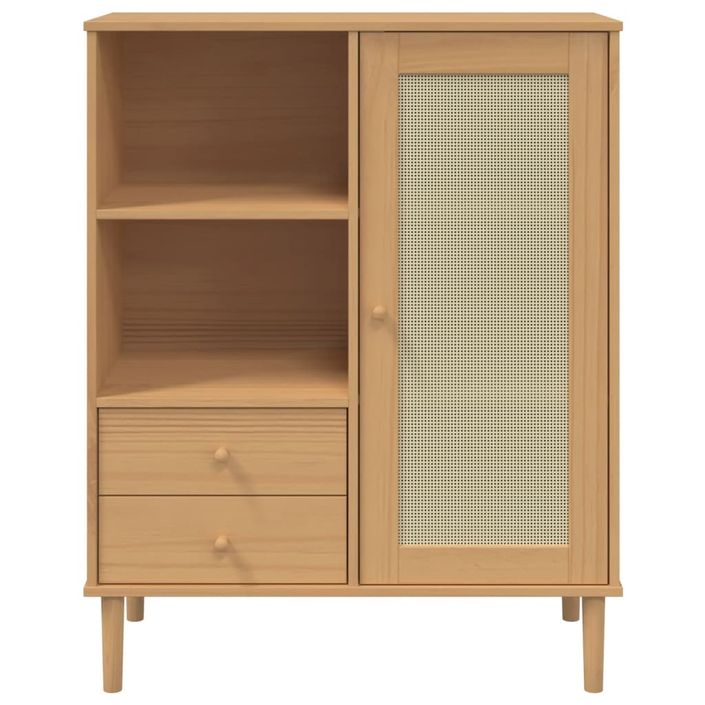 Buffet SENJA aspect rotin marron 90x40x112cm bois massif de pin - Photo n°5