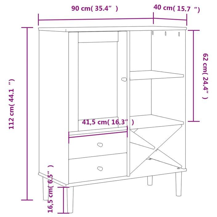 Buffet SENJA aspect rotin marron 90x40x112cm bois massif de pin - Photo n°10