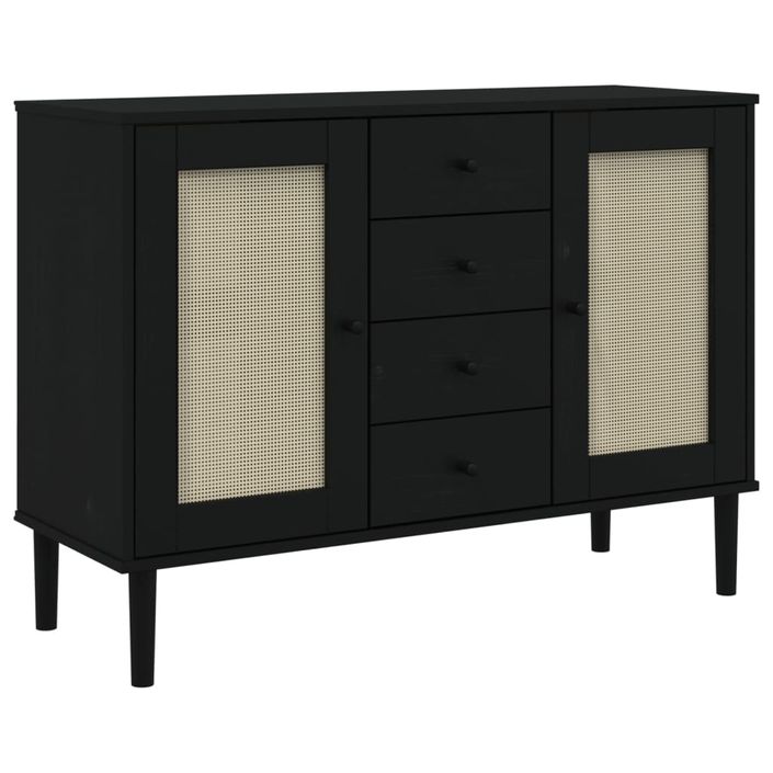 Buffet SENJA aspect rotin noir 112x40x80cm bois massif de pin - Photo n°1