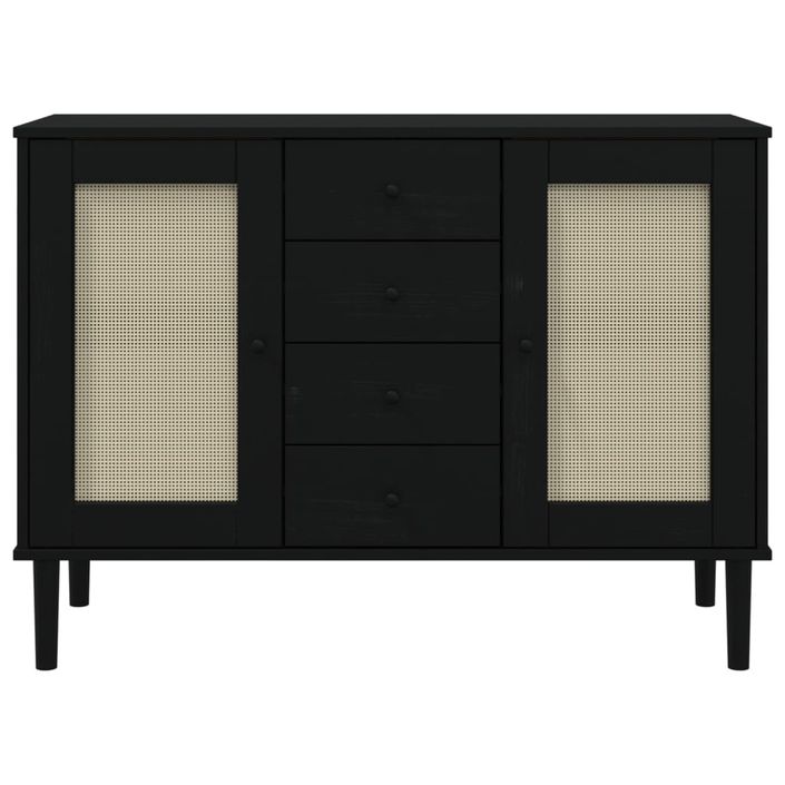 Buffet SENJA aspect rotin noir 112x40x80cm bois massif de pin - Photo n°5