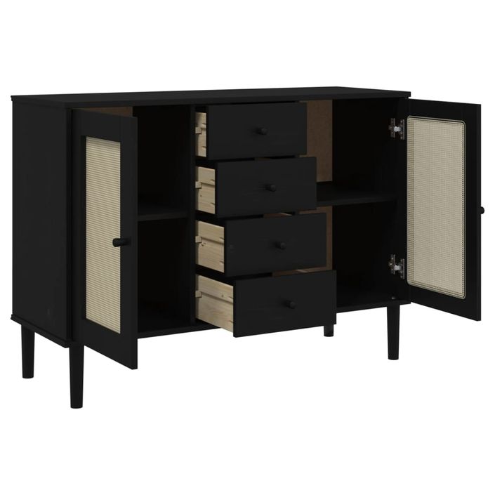 Buffet SENJA aspect rotin noir 112x40x80cm bois massif de pin - Photo n°6