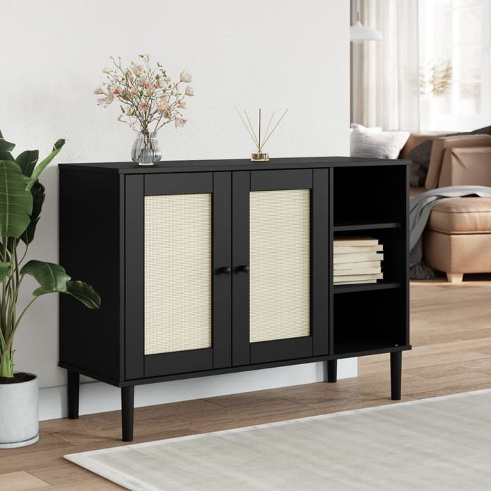 Buffet SENJA aspect rotin noir 112x40x80cm bois massif de pin - Photo n°2