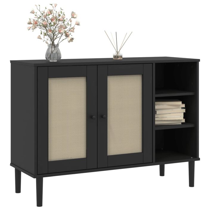 Buffet SENJA aspect rotin noir 112x40x80cm bois massif de pin - Photo n°3