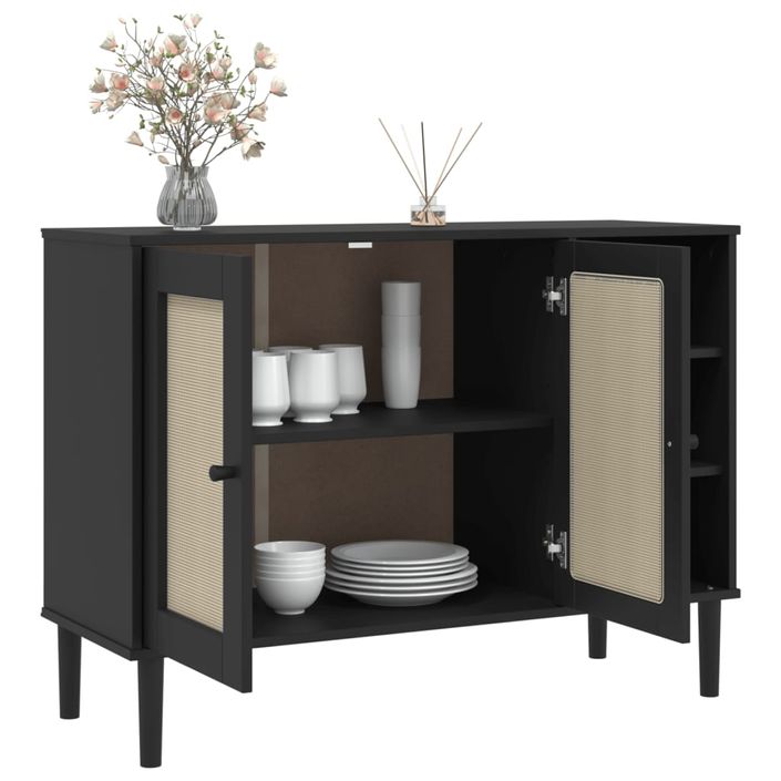 Buffet SENJA aspect rotin noir 112x40x80cm bois massif de pin - Photo n°4