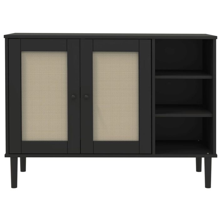 Buffet SENJA aspect rotin noir 112x40x80cm bois massif de pin - Photo n°5