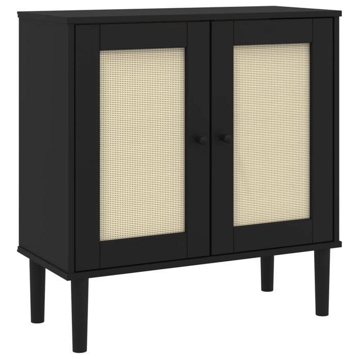 Buffet SENJA aspect rotin noir 80x35x80 cm bois massif de pin - Photo n°1