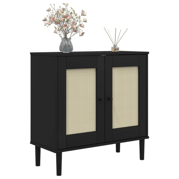 Buffet SENJA aspect rotin noir 80x35x80 cm bois massif de pin - Photo n°3