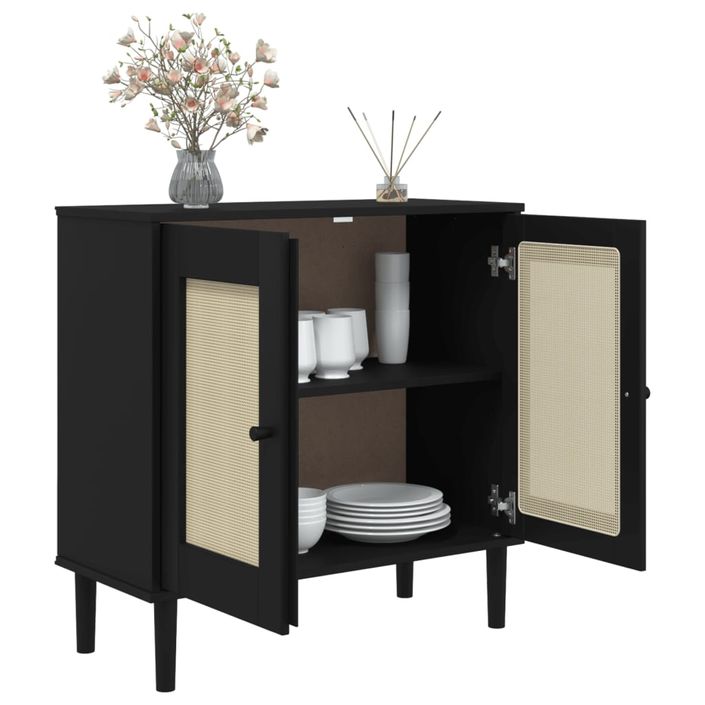 Buffet SENJA aspect rotin noir 80x35x80 cm bois massif de pin - Photo n°4