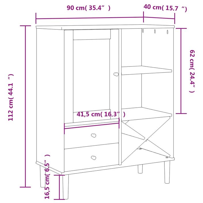 Buffet SENJA aspect rotin noir 90x40x112cm bois massif de pin - Photo n°10