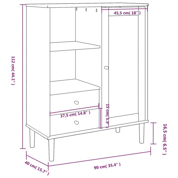 Buffet SENJA aspect rotin noir 90x40x112cm bois massif de pin - Photo n°10