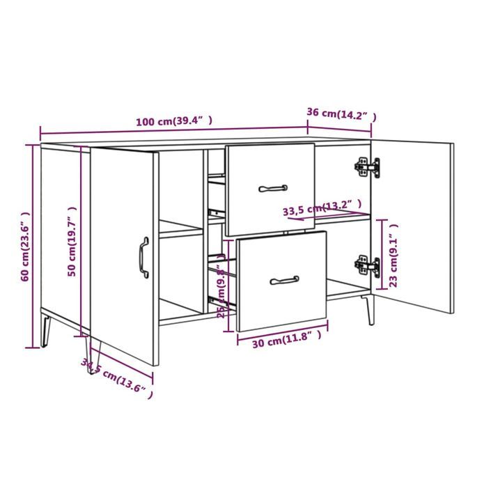 Buffet Sonoma gris 100x36x60 cm Bois d'ingénierie - Photo n°8