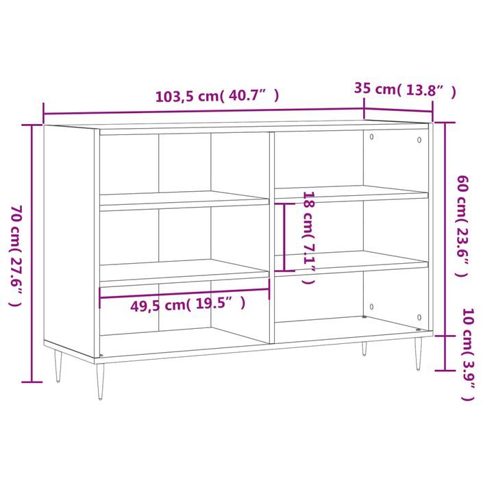 Buffet sonoma gris 103,5x35x70 cm bois d'ingénierie - Photo n°9