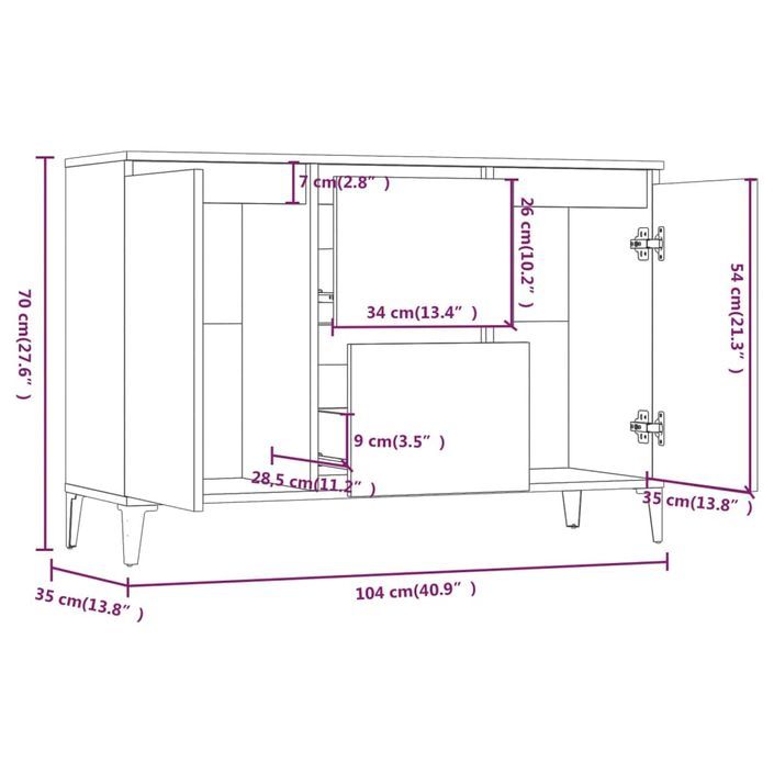 Buffet Sonoma gris 104x35x70 cm Bois d'ingénierie - Photo n°8