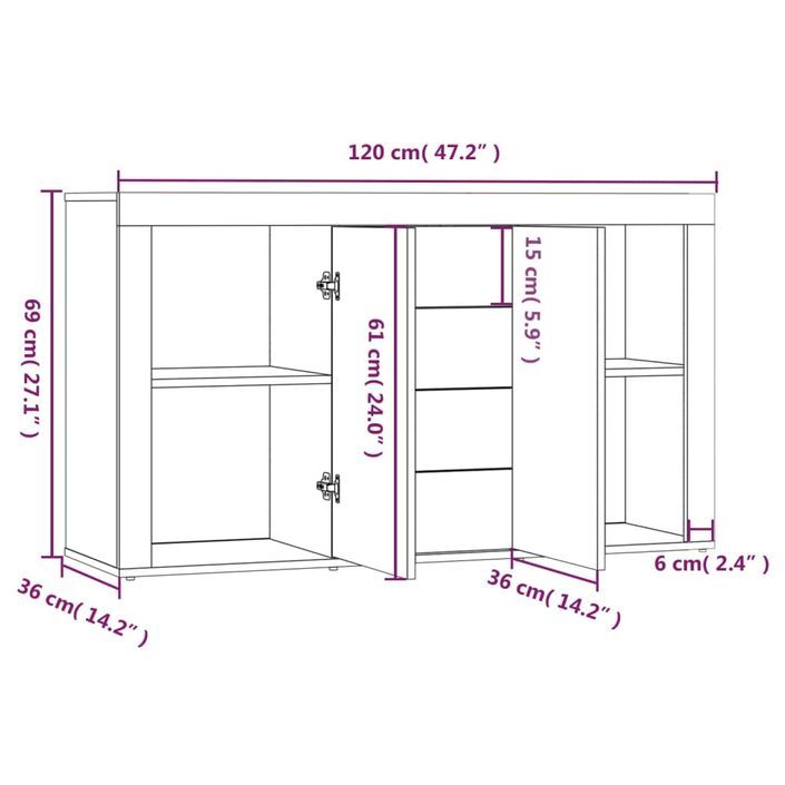 Buffet Sonoma gris 120x36x69 cm Bois d'ingénierie - Photo n°8