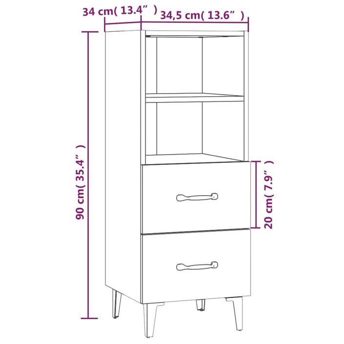 Buffet Sonoma gris 34,5x34x90 cm Bois d'ingénierie 3 - Photo n°8