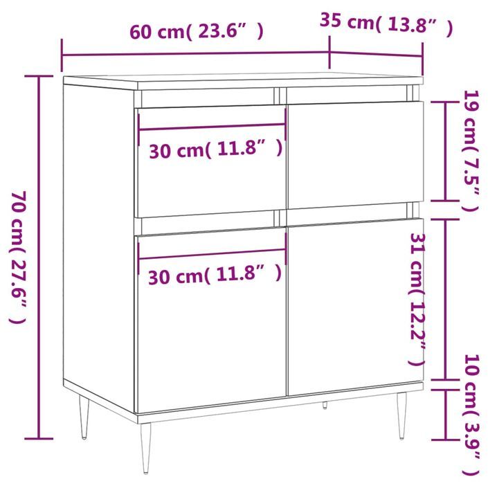 Buffet Sonoma gris 60x35x70 cm Bois d'ingénierie - Photo n°11