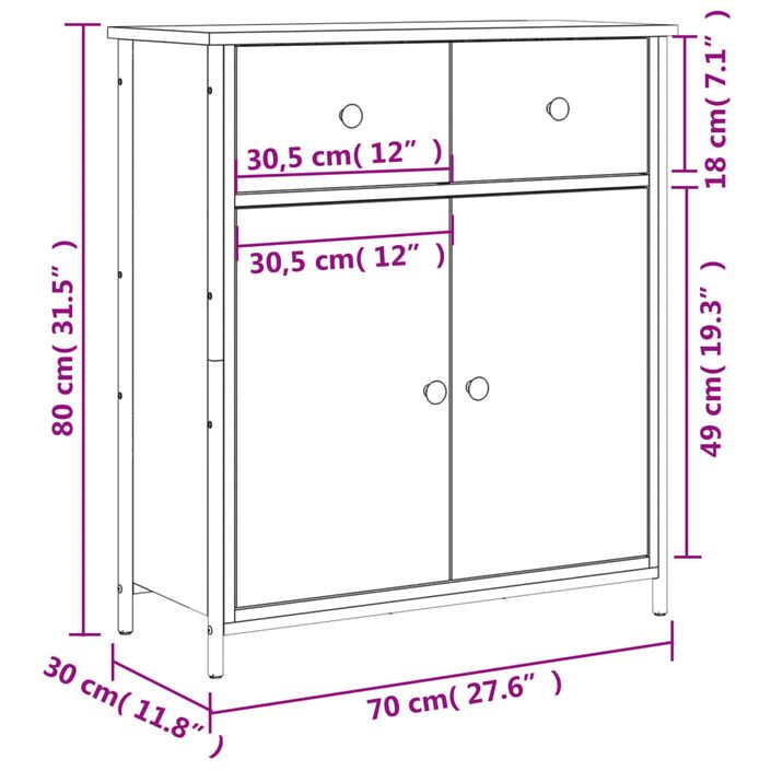 Buffet sonoma gris 70x30x80 cm bois d'ingénierie - Photo n°11