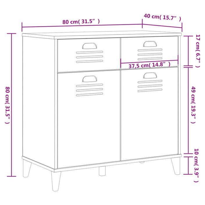 Buffet VIKEN blanc 80x40x80 cm bois massif de pin - Photo n°10