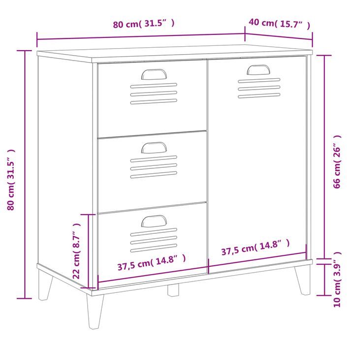 Buffet VIKEN blanc 80x40x80 cm bois massif de pin - Photo n°10