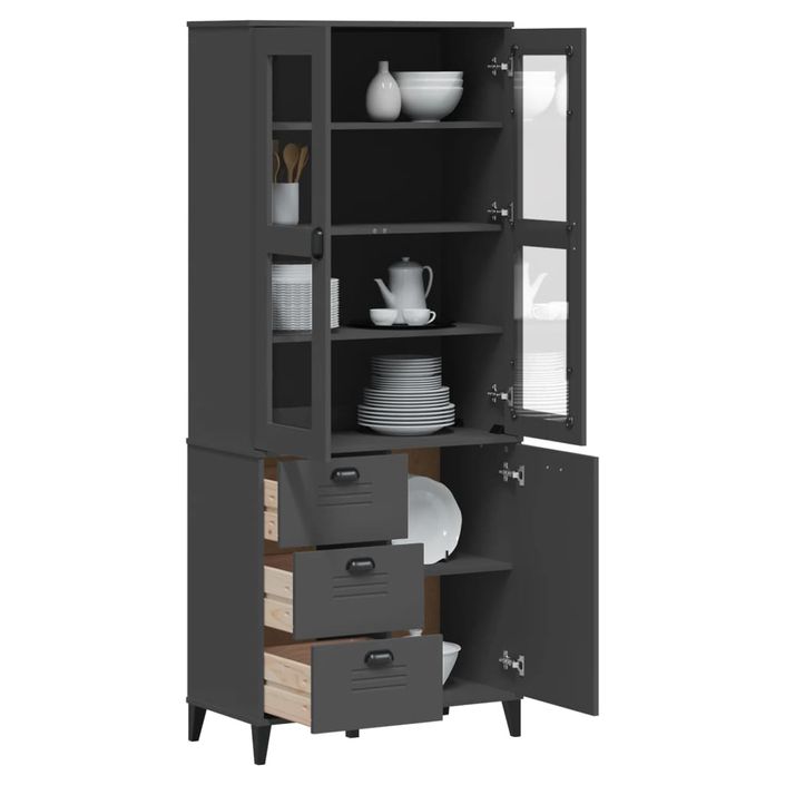 Buffet VIKEN gris anthracite 80x40x190 cm bois massif de pin - Photo n°1