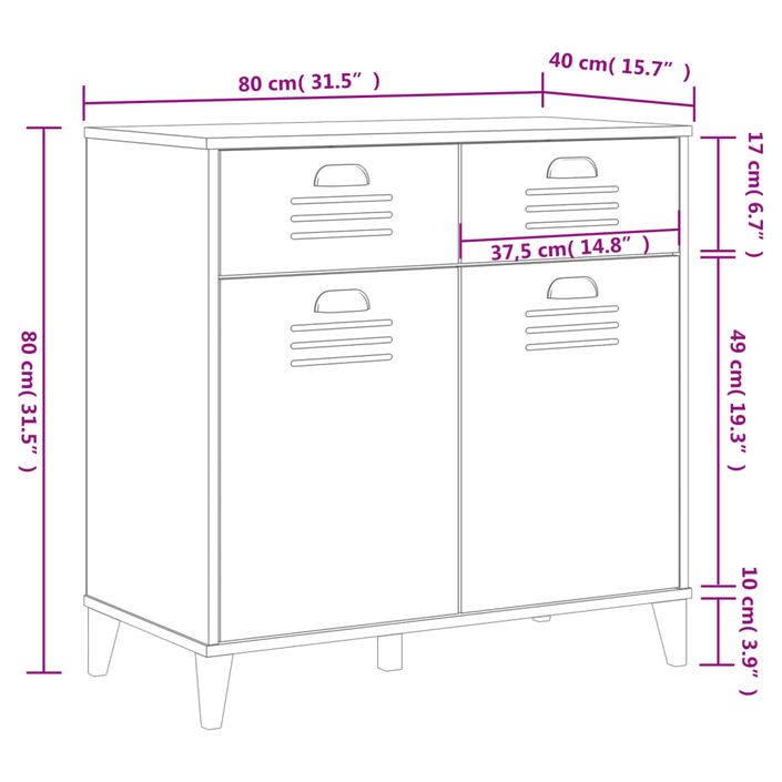 Buffet VIKEN gris anthracite 80x40x80 cm bois massif de pin - Photo n°10