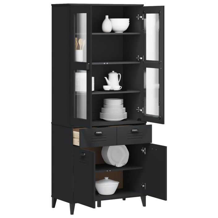 Buffet VIKEN noir 80x40x190 cm bois massif de pin - Photo n°1