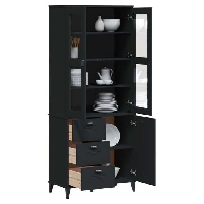 Buffet VIKEN noir 80x40x190 cm bois massif de pin - Photo n°1