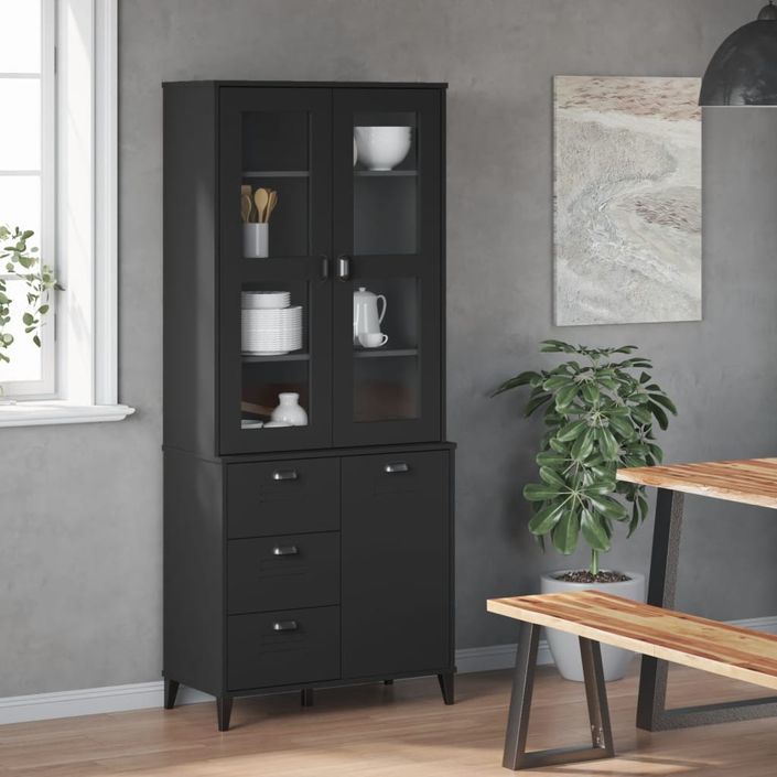 Buffet VIKEN noir 80x40x190 cm bois massif de pin - Photo n°3