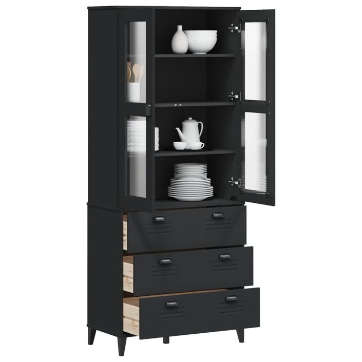 Buffet VIKEN noir 80x40x190 cm bois massif de pin - Photo n°1