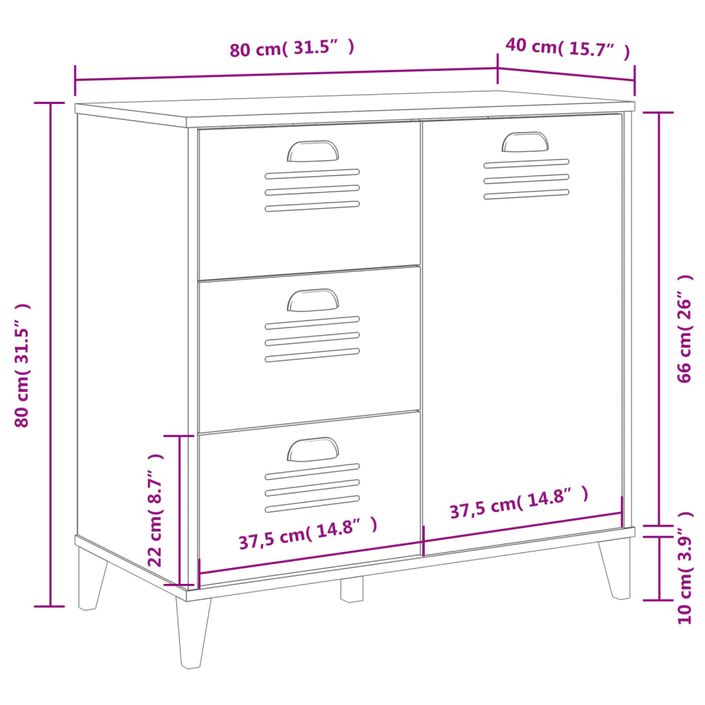 Buffet VIKEN noir 80x40x80 cm bois massif de pin - Photo n°10