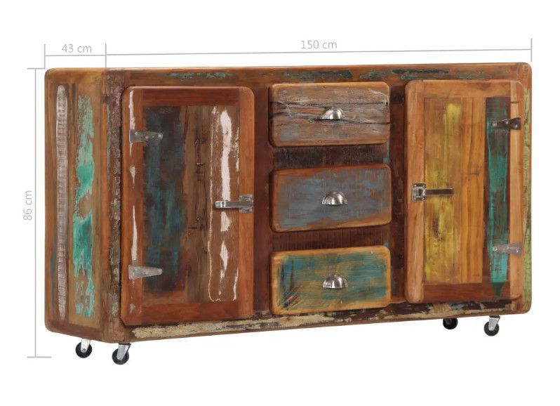 Buffet vintage industriel Kosta – 2 portes, 3 tiroirs sur roulettes - Photo n°8