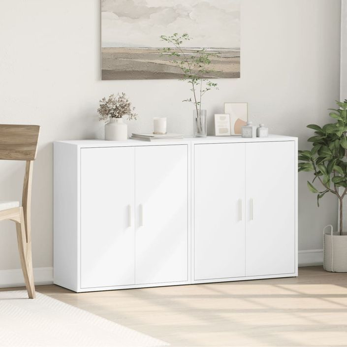 Buffets 2 pcs blanc 60x31x70 cm bois d'ingénierie - Photo n°3