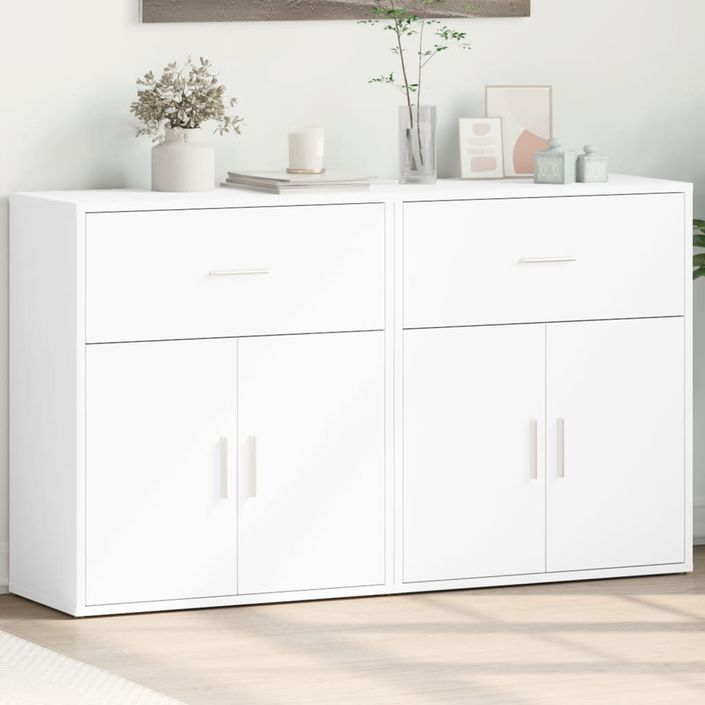 Buffets 2 pcs blanc 60x31x70 cm bois d'ingénierie - Photo n°2