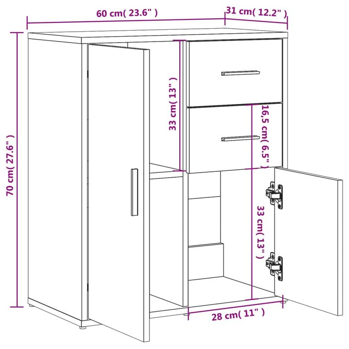 Buffets 2 pcs blanc 60x31x70 cm bois d'ingénierie - Photo n°11