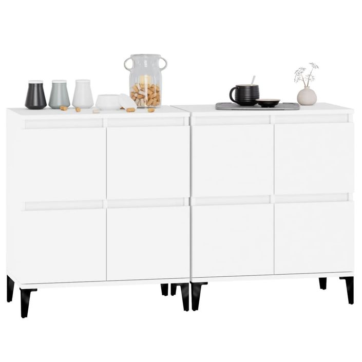 Buffets 2 pcs blanc 60x35x70 cm bois d'ingénierie - Photo n°4