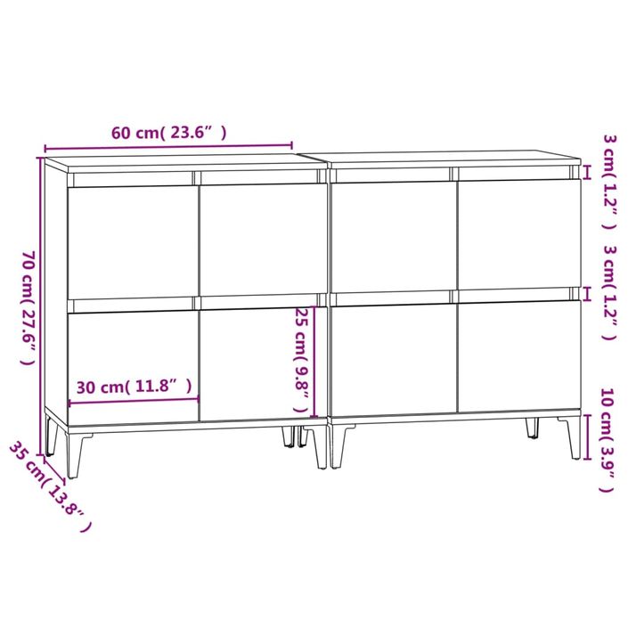 Buffets 2 pcs blanc 60x35x70 cm bois d'ingénierie - Photo n°11