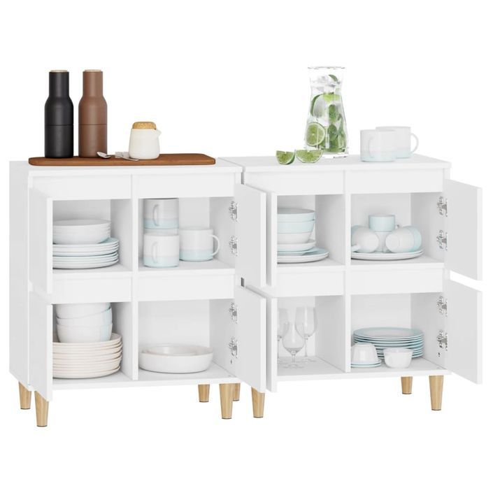 Buffets 2 pcs blanc 60x35x70 cm bois d'ingénierie - Photo n°5