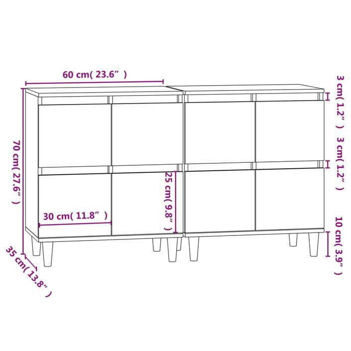 Buffets 2 pcs blanc 60x35x70 cm bois d'ingénierie - Photo n°11