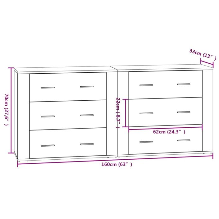 Buffets 2 pcs blanc bois d'ingénierie - Photo n°9