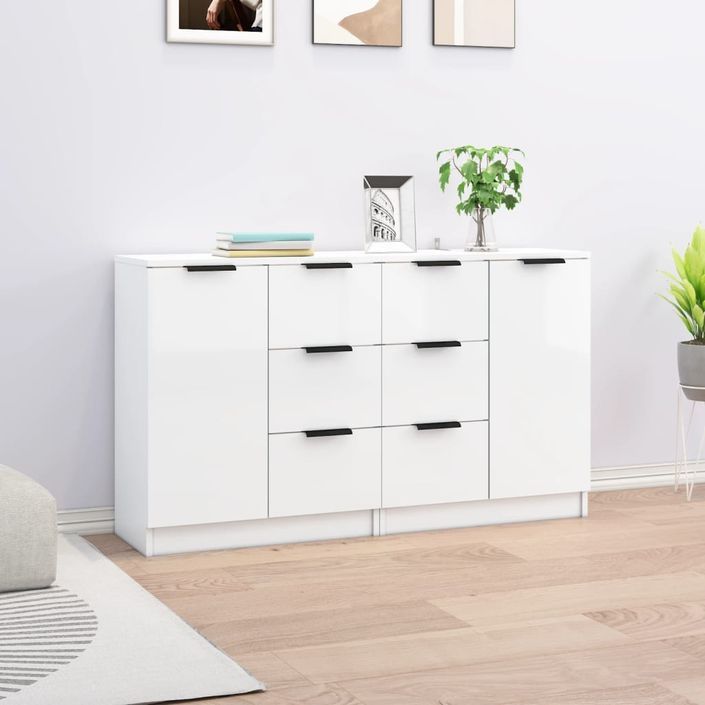 Buffets 2 pcs Blanc brillant 60x30x70 cm Bois d'ingénierie - Photo n°2