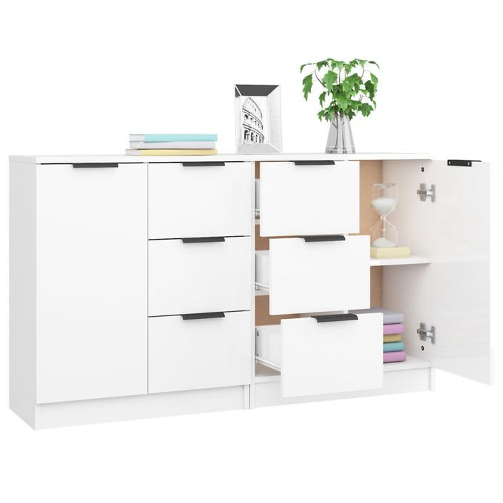 Buffets 2 pcs Blanc brillant 60x30x70 cm Bois d'ingénierie - Photo n°4