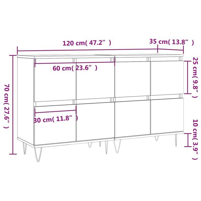 Buffets 2 pcs blanc brillant bois d'ingénierie - Photo n°11