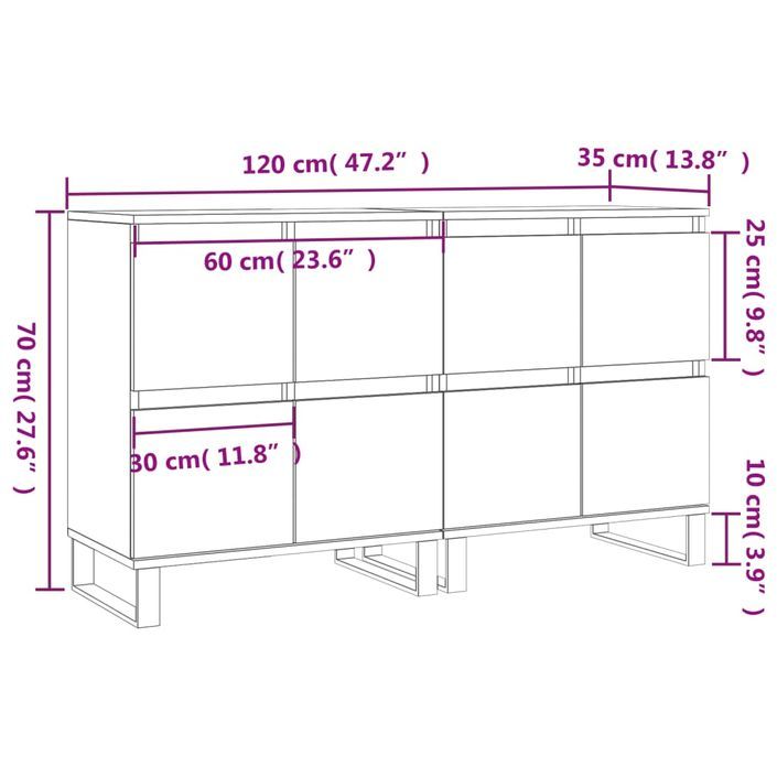 Buffets 2 pcs blanc brillant bois d'ingénierie - Photo n°11