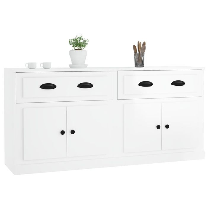 Buffets 2 pcs blanc brillant bois d'ingénierie - Photo n°4