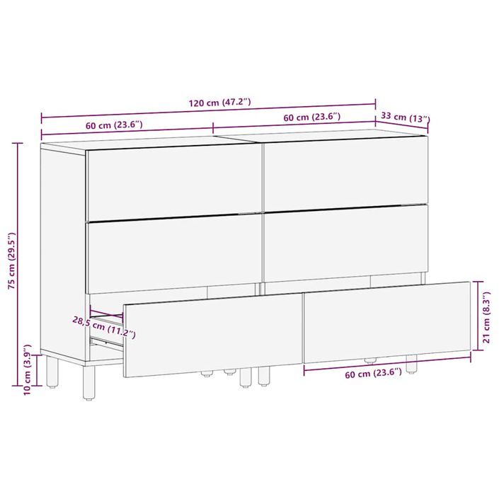 Buffets 2 pcs bois massif de manguier - Photo n°12