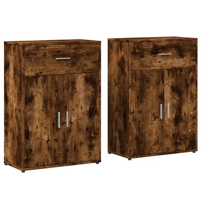 Buffets 2 pcs chêne fumé 60x30x84 cm bois d'ingénierie - Photo n°1