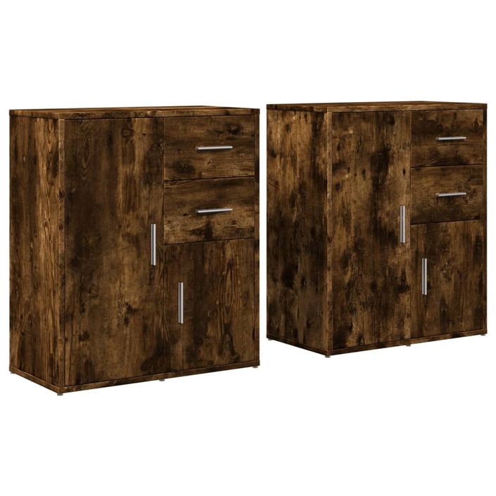 Buffets 2 pcs chêne fumé 60x31x70 cm bois d'ingénierie - Photo n°1