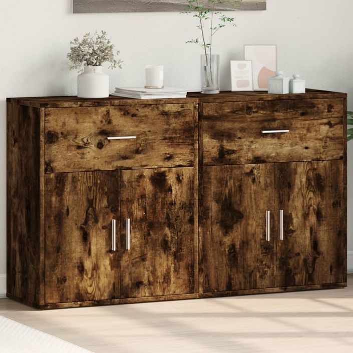 Buffets 2 pcs chêne fumé 60x31x70 cm bois d'ingénierie - Photo n°2