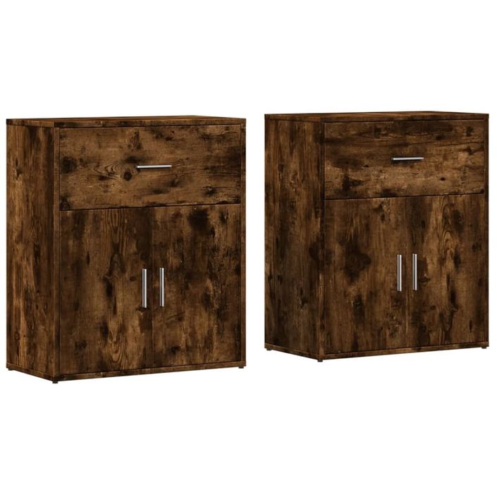 Buffets 2 pcs chêne fumé 60x31x70 cm bois d'ingénierie - Photo n°1