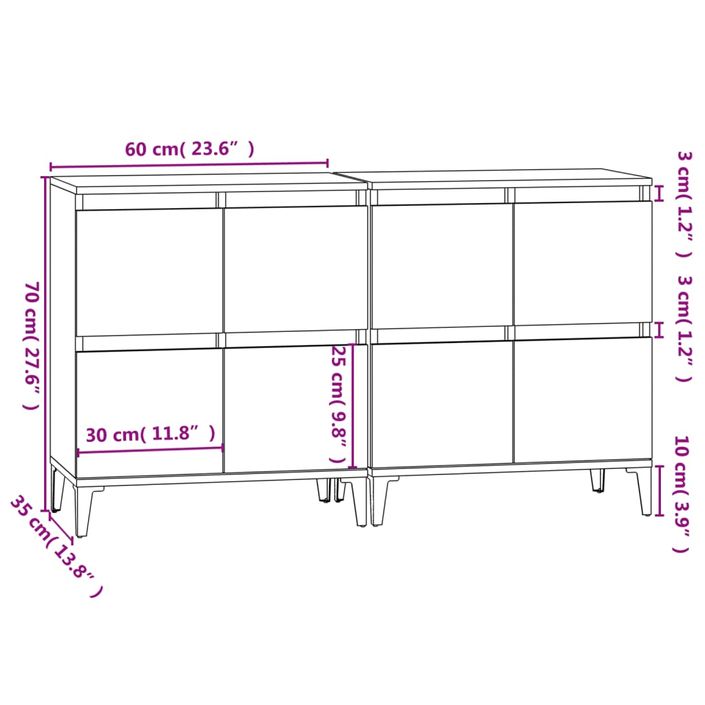 Buffets 2 pcs chêne fumé 60x35x70 cm bois d'ingénierie - Photo n°11